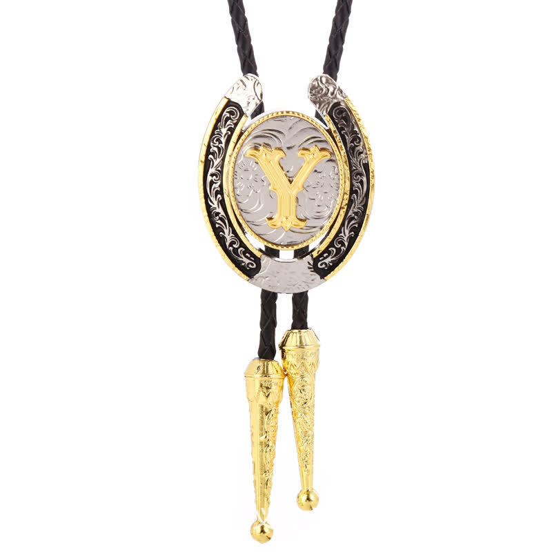 Moderne Western-Hufeisen Anfänglicher Buchstabe A bis Z Bolo Tie - Gold - Y - image 28