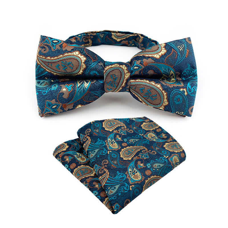 2-tlg. Set aus Fliege und Einstecktuch mit blumigem Paisley-Muster für Herren