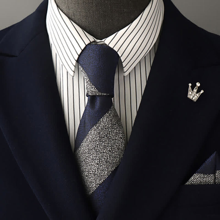 Marineblaues & graues Block gestreiftes Herren Krawatte - Marineblau & Grau - image 0