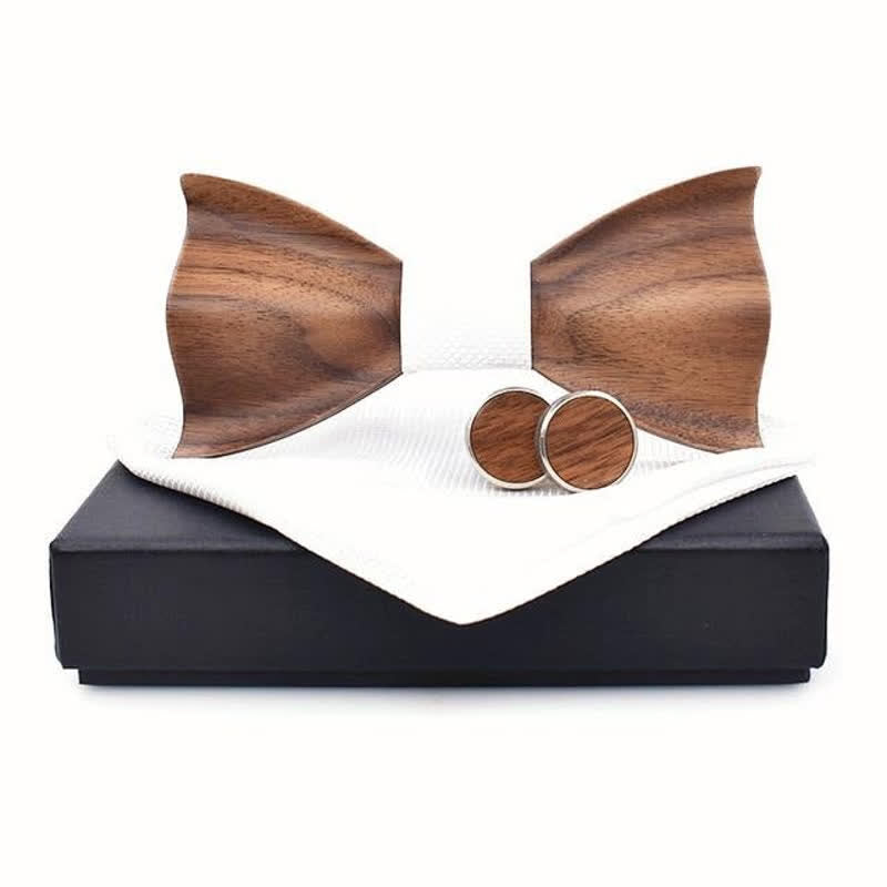 3-tlg. Set aus kleinen karierten Holzkrawatten für Männer