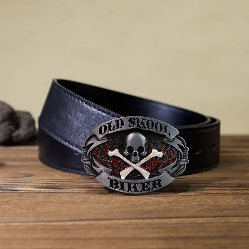 Herren DIY Skull Biker Cross Bone Buckle Ledergürtel