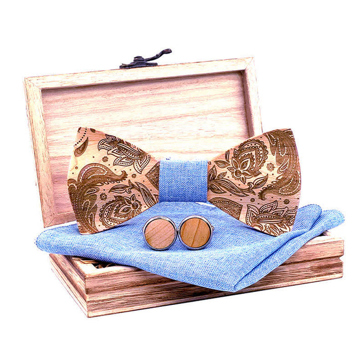 3Stk. Herren Schnitzen Paisley Holzfliege Set
