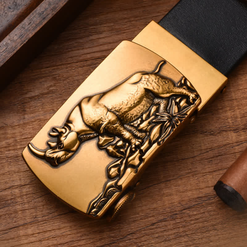 Business Ledergürtel Herren mit automatischer Schnalle und stehendem Rhino Motiv