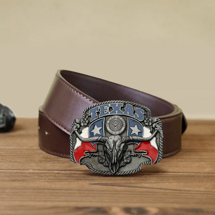 Herren DIY Texas-Flagge Langhorn-Stier Schnallenledergürtel