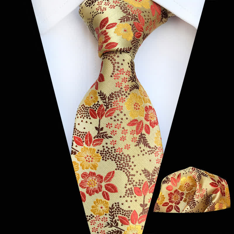 2-teiliges Krawattenset für Herren mit Pflaumenblüten-Blumenmuster