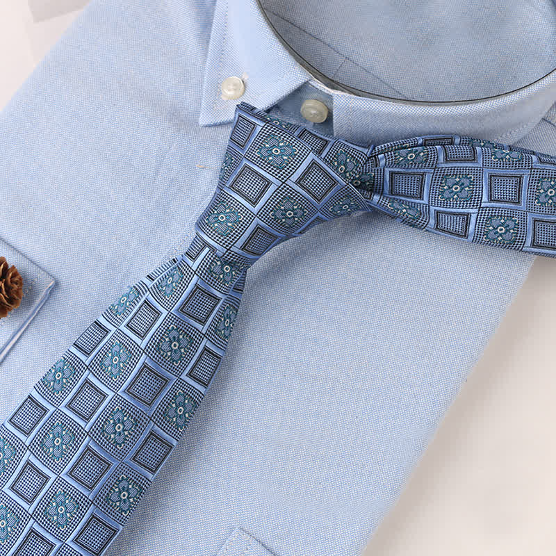 Herren Vintage Krawatte mit geometrischen Blumenmotiven - Blauer Diamant - image 13