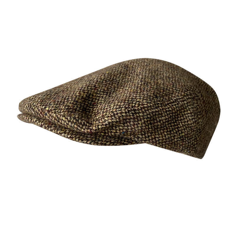 Tweed-Fischgrätenmuster Karo Baskenmütze Flache Kappe - Grün-Braun - L (23 1/4"-23 5/8") - image 6