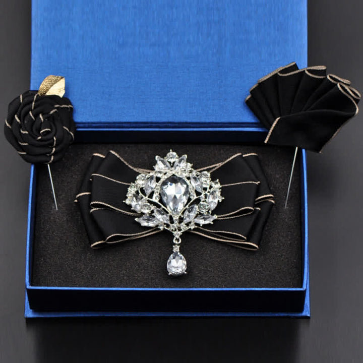 3er-Set gestreifte Anstecknadel mit Strass und Fliege