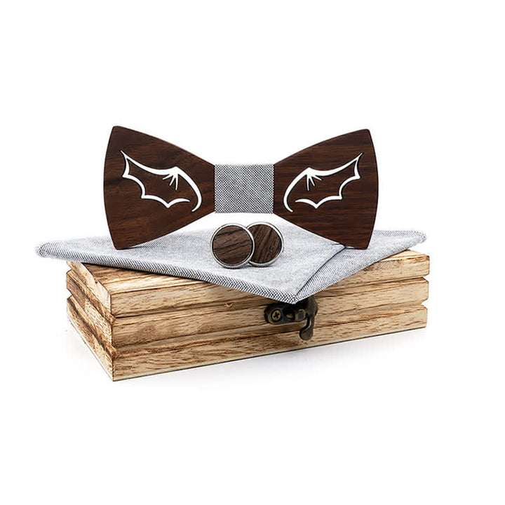 3-teiliges Set, Herren Fliegen aus Holz mit Dämonenflügeln