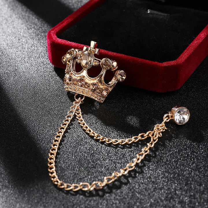 Herren Retro Kronenketten Strass-Brosche