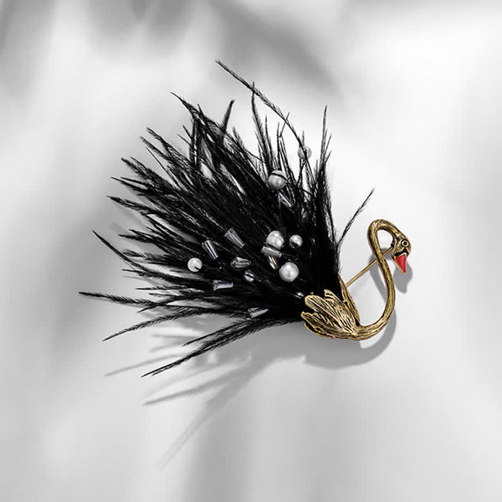 Frauen Schwarz / Weiß Schwan Plüschfeder Brosche
