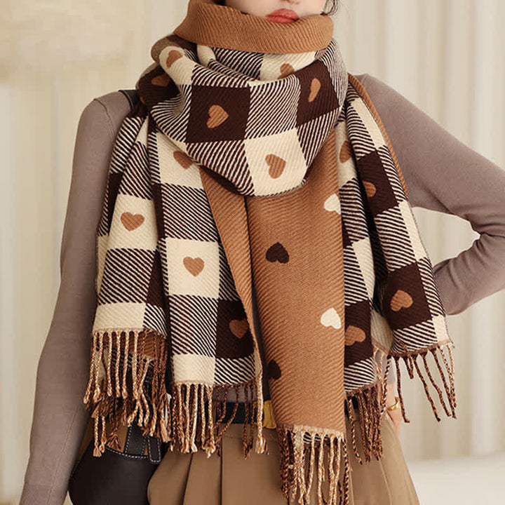 Damen Winter Cape Liebe Schachbrett Schal