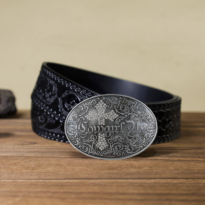 Damen DIY Cowgirl Rankennietenkreuzschnalle Ledergürtel