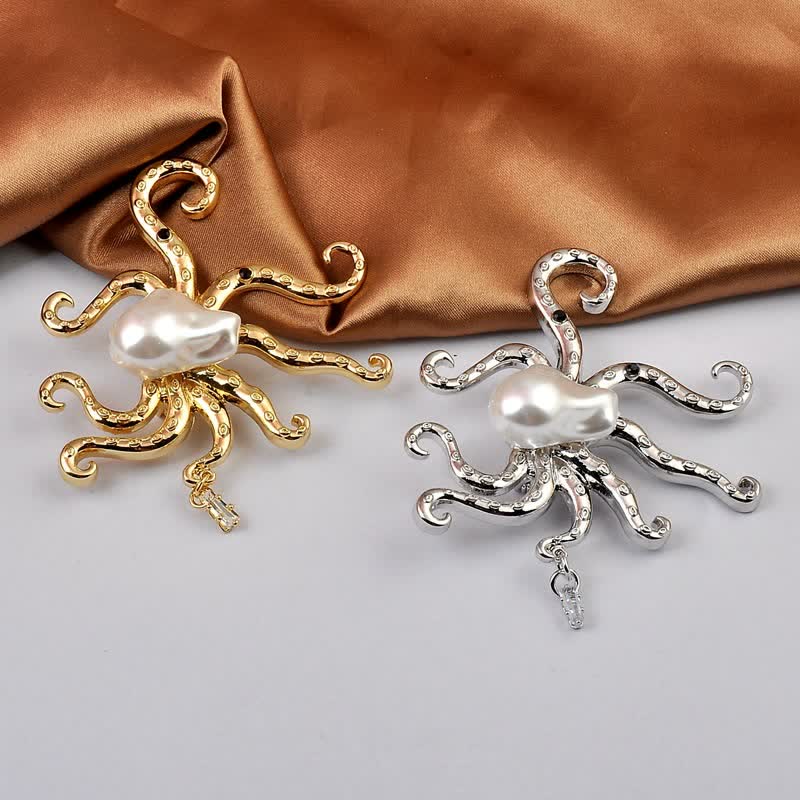 Unisex Tropic Octopus Große Perlenbrosche