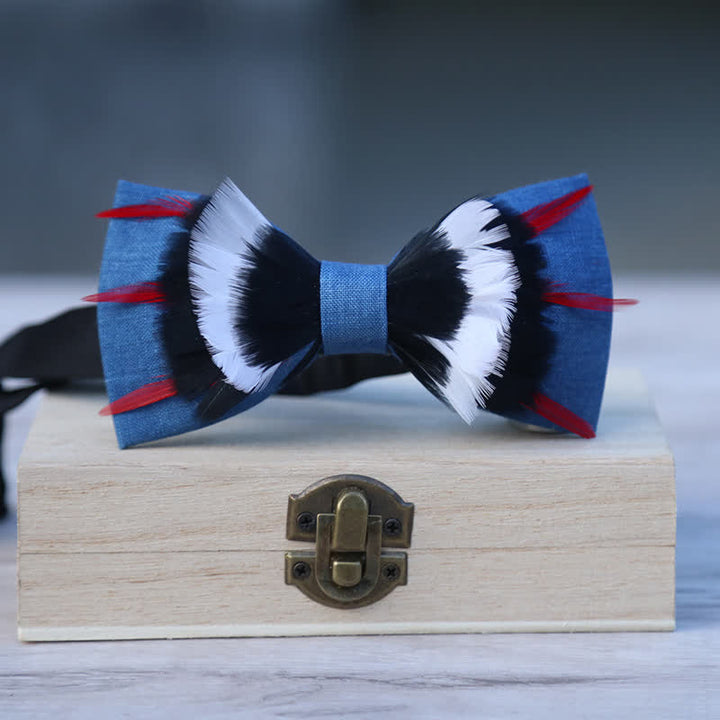 Schwarz &amp; Weiß Deluxe Blauer Flachs Feder Fliege