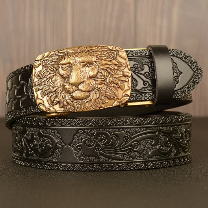 Men's Honor Male Lion Head Leder-Gürtel mit Löwenkopf