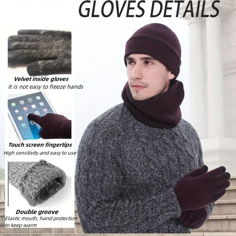 3er Set Warm Beanie Hat Scarf Touchscreen Gloves