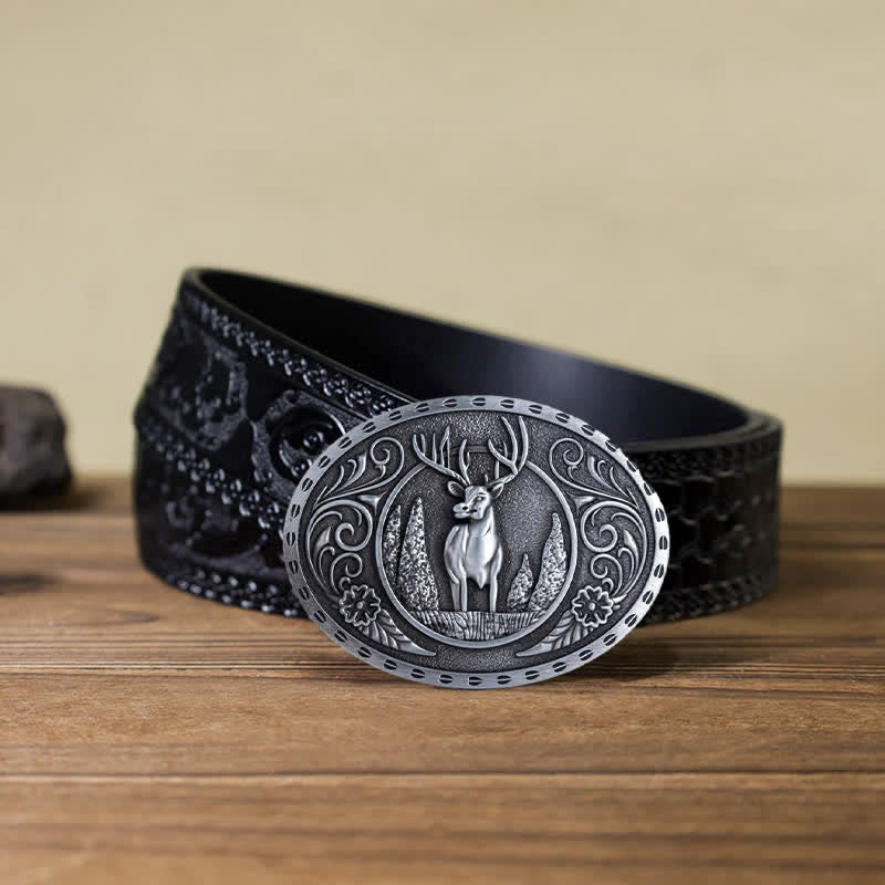 DIY Herren Gürtel mit ovaler Schnalle und Waldhirsch Motiv