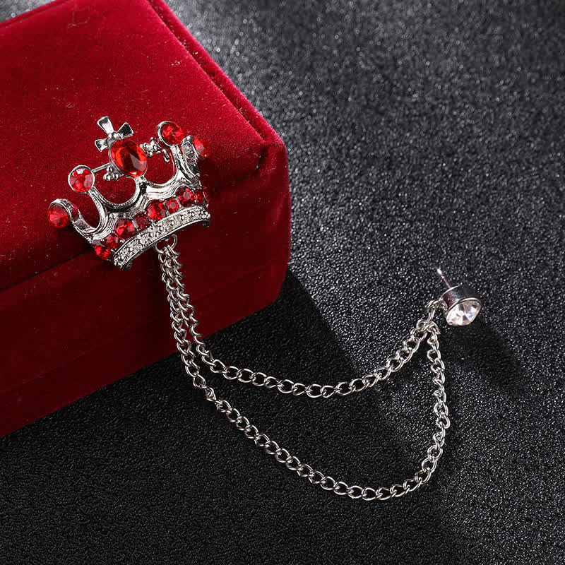 Herren Retro Kronenketten Strass-Brosche