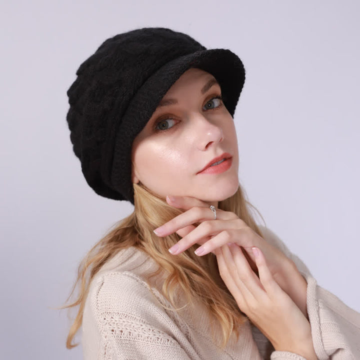 Damen Beanie-Hut mit lockerem flauschigem Futter und Schirm