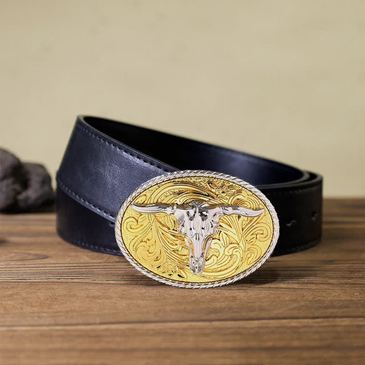 DIY glänzender goldener Stierkopfschnallen-Ledergürtel für Herren