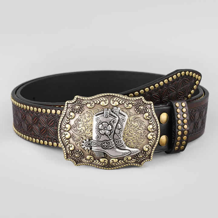 Herrencowboyschuhe mit Nietenverzierter Ledergürtel