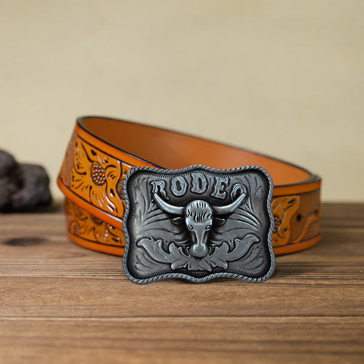 DIY Herrengürtel aus Leder mit silberner Longhorn-Bull-Rodeo-Schnalle