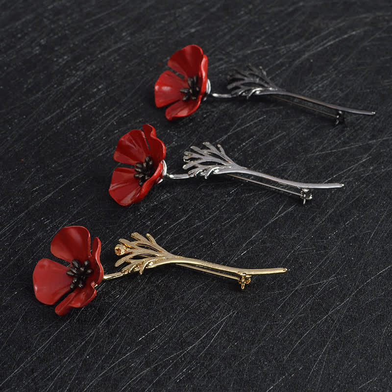Elegante Rote Mohnblumenbrosche für Frauen