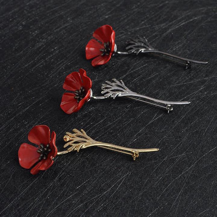 Elegante Rote Mohnblumenbrosche für Frauen