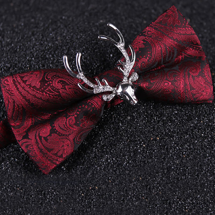 Paisley Weihnachts-Elchkopf-Dekor Fliege für Herren - Burgunder & Silber - image 6