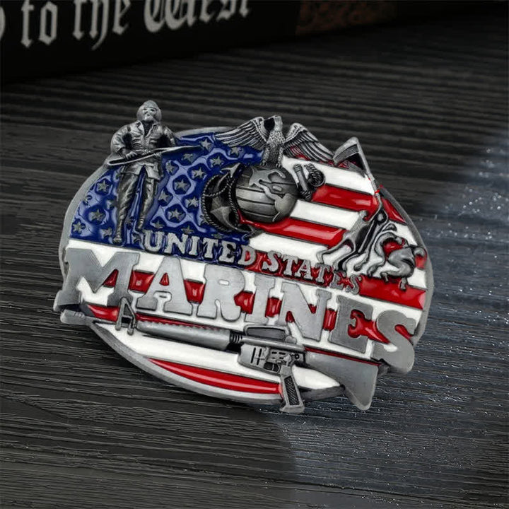 DIY Militär Ledergürtel mit US Marines Schnalle für Herren