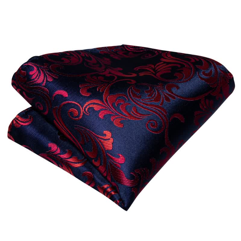 2er Pack Rote &amp; Marineblaue Blumen Fliege und Einstecktuch Set für Herren